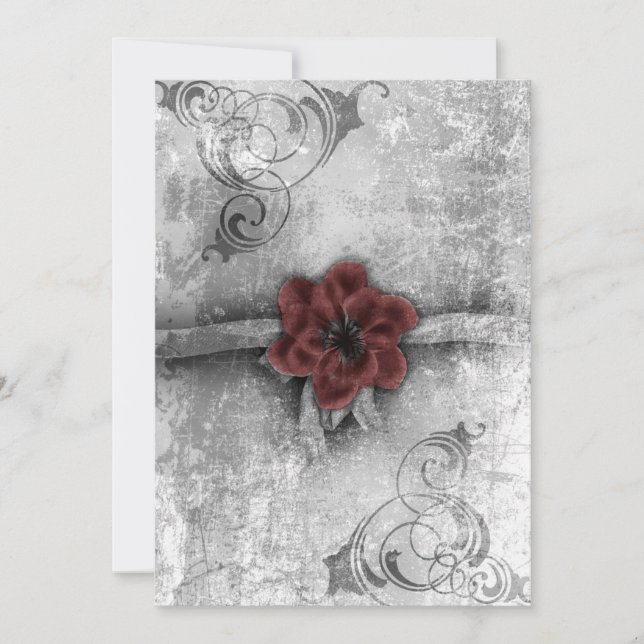 Gothic Faded Red Floral Wedding Accessories set Invitation (Front)