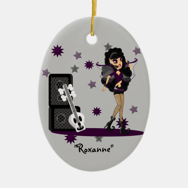 Gothic Faerie with Skull Guitar Ceramic Tree Decoration (Front)