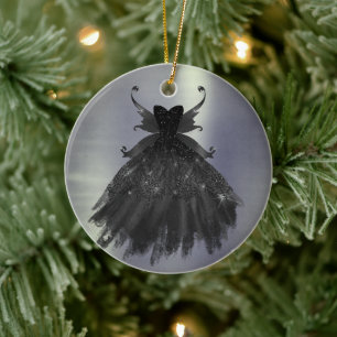 Gothic Fairy Black Gown Vampy Glam Goth Sheen Ceramic Tree Decoration