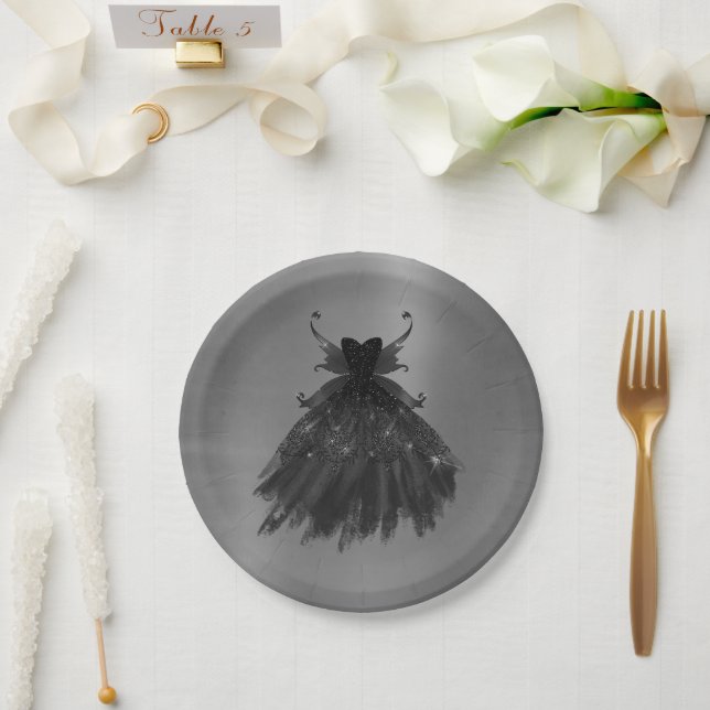 Gothic Fairy Black Gown | Vampy Glam Goth Sheen Paper Plate (Wedding)