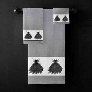 Gothic Fairy Black Gown Vampy Goth Glam Sheen Bath Towel Set