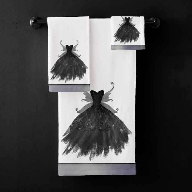 Gothic Fairy Black Gown | Vampy Goth Glam Sheen Bath Towel Set (Creator Uploaded)