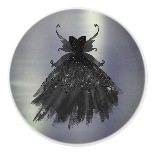 Gothic Fairy Black Gown | Vampy Goth Glam Sheen Ceramic Knob (Front)