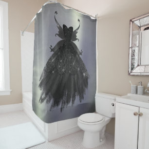 Gothic Fairy Black Gown   Vampy Goth Glam Sheen Shower Curtain