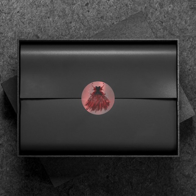 Gothic Fairy Crimson Gown | Deep Radiant Red Sheen Classic Round Sticker (Creator Uploaded)