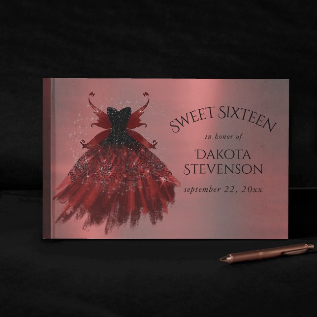 Gothic Fairy Crimson Gown | Deep Radiant Red Sheen Guest Book (Creator Uploaded)