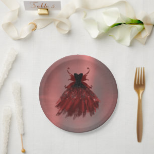 Gothic Fairy Crimson Gown Deep Radiant Red Sheen Paper Plate