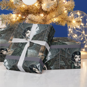 Gothic Fairy Dark Wings Enchanted Library Wrapping Paper