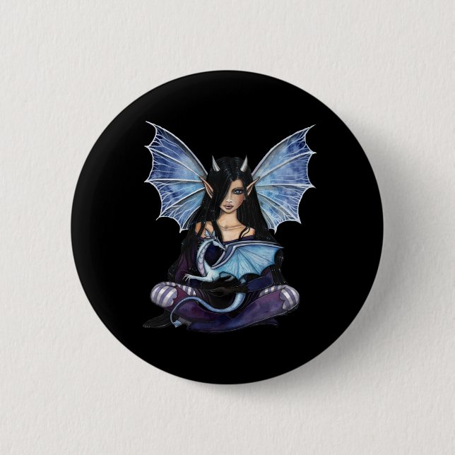 Gothic Fairy Dragon Pin, Button by Molly Harrison (Front)