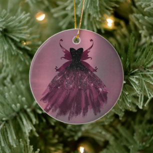 Gothic Fairy Fuchsia Gown   Punk Rock Pink Magenta Ceramic Tree Decoration
