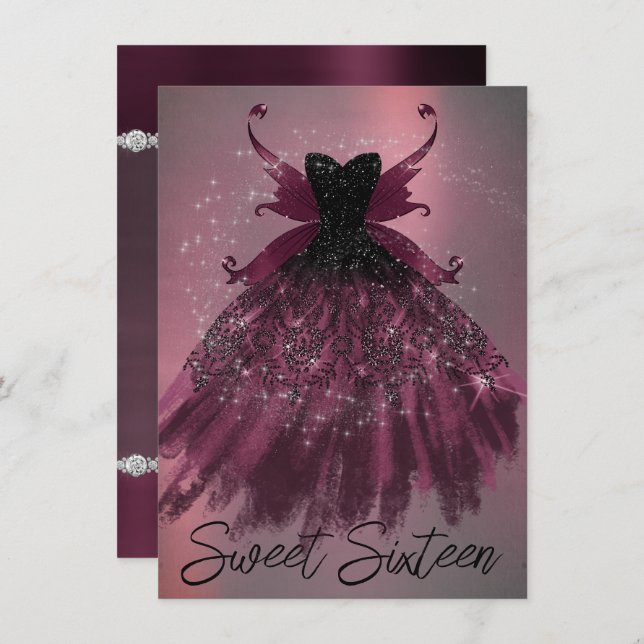 Gothic Fairy Fuchsia Gown | Punk Rock Pink Magenta Invitation (Front/Back)