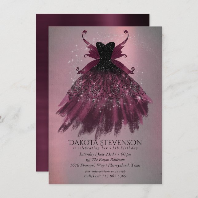 Gothic Fairy Fuchsia Gown | Punk Rock Pink Magenta Invitation (Front/Back)