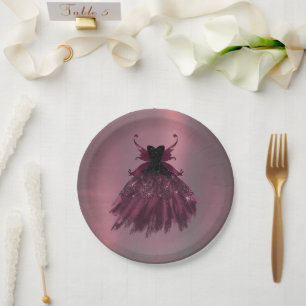 Gothic Fairy Fuchsia Gown   Punk Rock Pink Magenta Paper Plate