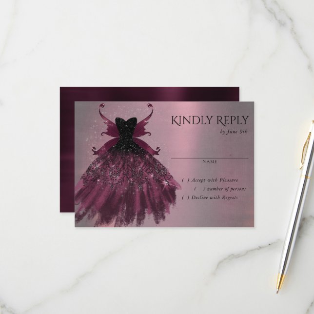Gothic Fairy Fuchsia Gown | Punk Rock Pink Magenta RSVP Card (Front/Back In Situ)
