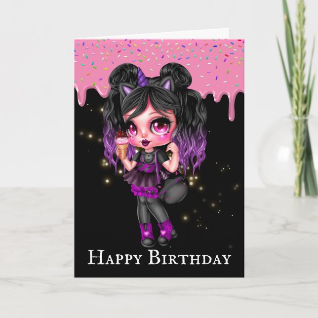 Gothic fairy girl purple black frosting dripping card (Front)