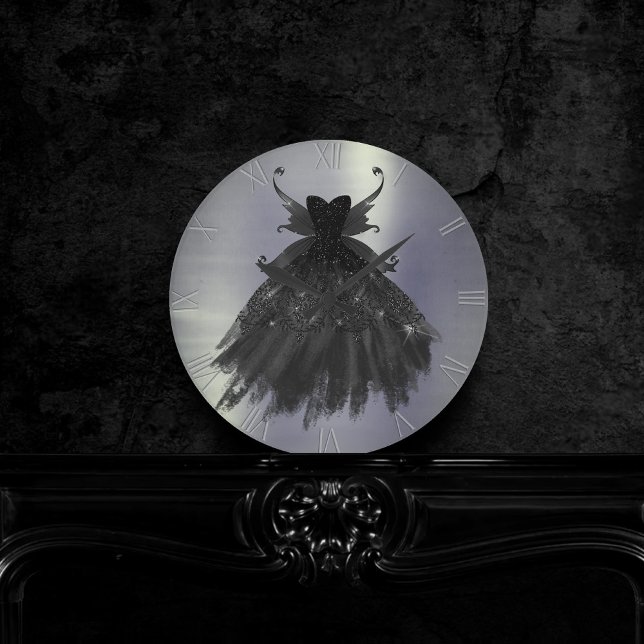 Gothic Fairy Gown | Black Vampy Glam Goth Luxury Round Clock (Creator Uploaded)