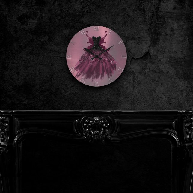 Gothic Fairy Gown | Glam Rock Hot Pink Sheen Party Round Clock (Creator Uploaded)