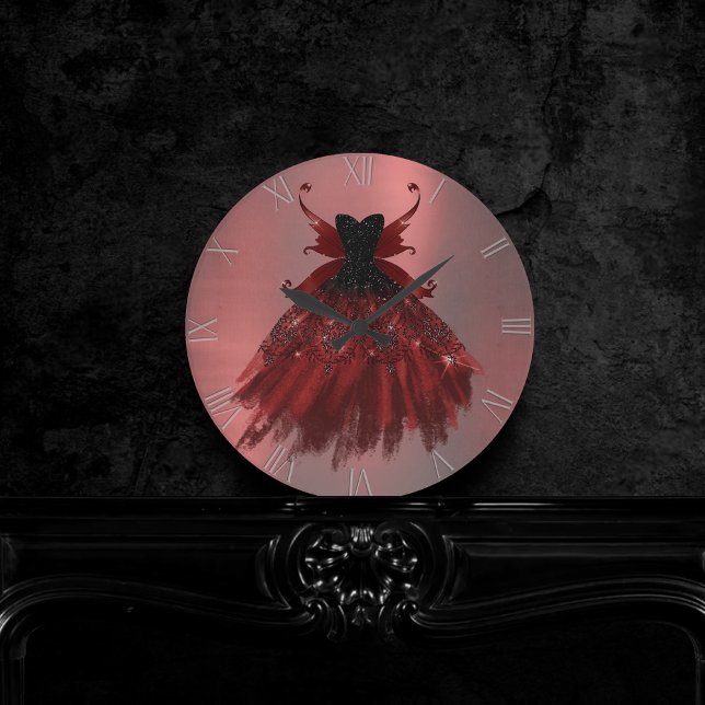 Gothic Fairy Gown | Radiant Crimson Red Sheen Round Clock (Creator Uploaded)