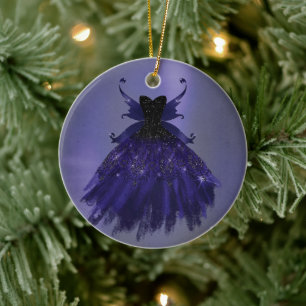 Gothic Fairy Indigo Gown   Dark Royal Purple Sheen Ceramic Tree Decoration