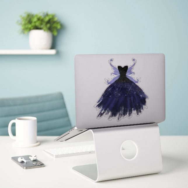 Gothic Fairy Indigo Gown | Deep Royal Purple Sheen (Laptop On Desk)