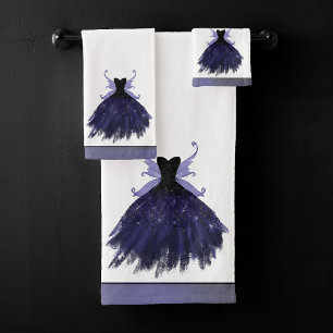 Gothic Fairy Indigo Gown Deep Royal Purple Sheen Bath Towel Set