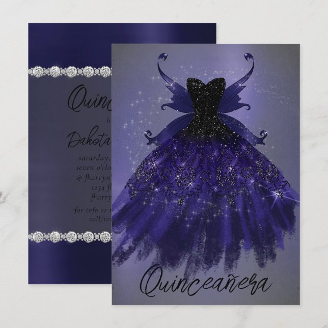 Gothic Fairy Indigo Gown | Deep Royal Purple Sheen Invitation (Front/Back)