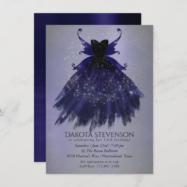 Gothic Fairy Indigo Gown | Deep Royal Purple Sheen Invitation (Front/Back)