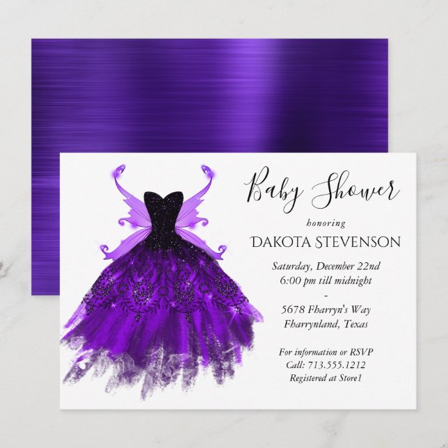 Gothic Fairy Indigo Gown | Deep Royal Purple Sheen Invitation (Front/Back)