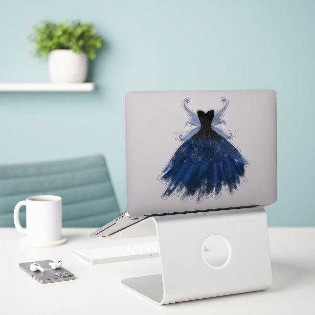Gothic Fairy Navy Gown | Deep Cobalt Blue Sheen (Laptop On Desk)