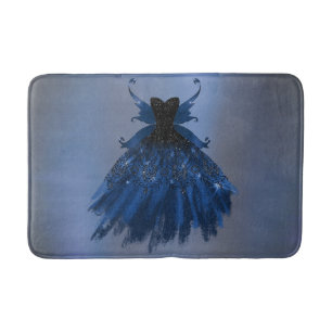 Gothic Fairy Navy Gown   Deep Cobalt Blue Sheen Bath Mat