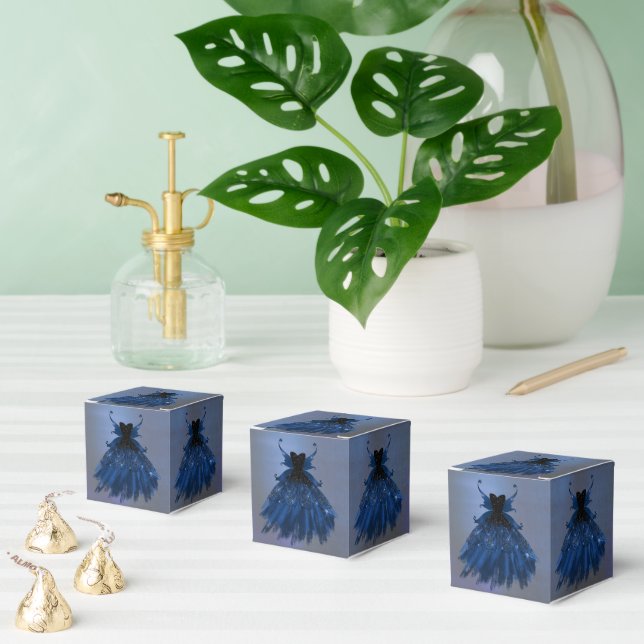 Gothic Fairy Navy Gown | Deep Cobalt Blue Sheen Favour Box (Multiple)