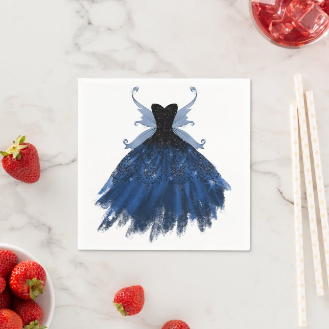 Gothic Fairy Navy Gown | Deep Cobalt Blue Sheen Napkin (Insitu)