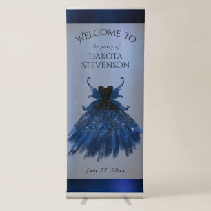 Gothic Fairy Navy Gown Deep Cobalt Blue Sheen Retractable Banner