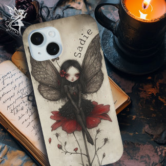 Gothic Fairy on Red Flower Custom Dark Fantasy iPhone 15 Case
