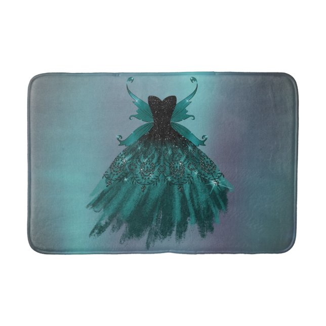 Gothic Fairy Teal Gown | Deep Midnight Green Sheen Bath Mat (Front)
