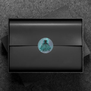 Gothic Fairy Teal Gown   Deep Midnight Green Sheen Classic Round Sticker