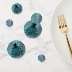 Gothic Fairy Teal Gown Deep Midnight Green Sheen Confetti
