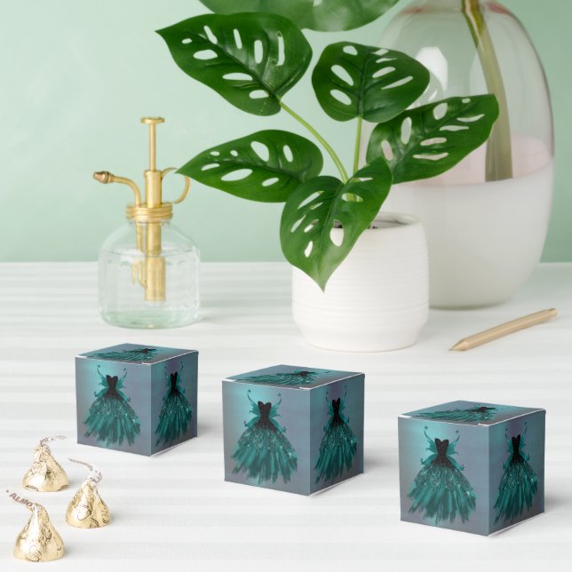 Gothic Fairy Teal Gown | Deep Midnight Green Sheen Favour Box (Multiple)