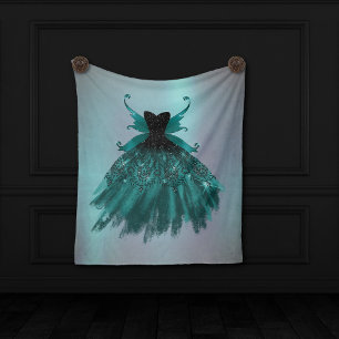 Gothic Fairy Teal Gown   Deep Midnight Green Sheen Fleece Blanket