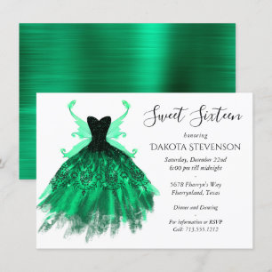 Gothic Fairy Teal Gown   Deep Midnight Green Sheen Invitation