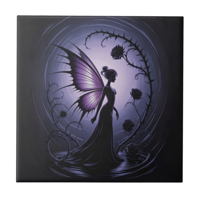 Gothic Fairy with Black Roses - Dark and E Phantas Tile (Front)