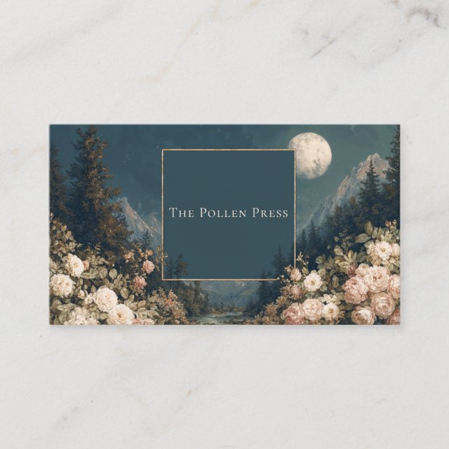 Gothic Fairytale Celestial Full Moon Rose Scenery Business Card (Front)