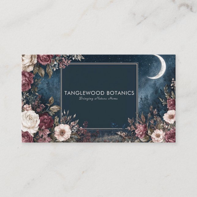 Gothic Fairytale Celestial Moon Burgundy Rose Business Card (Front)