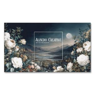 Gothic Fairytale Floral Mountain Moon Landscape Magnetic Business Card