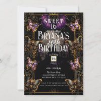 Gothic Fairytale Gold Butterfly & Bat Sweet 16 