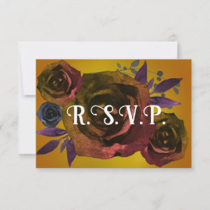Gothic Fall Modern Dark Floral Wedding RSVP Invitation