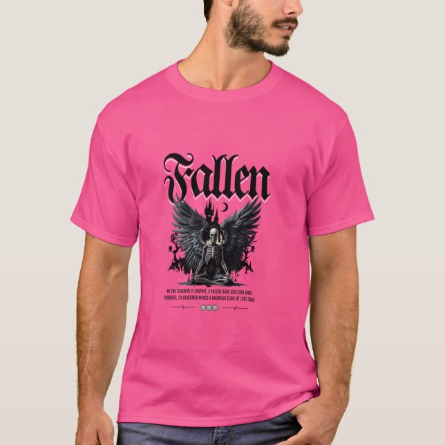 Gothic Fallen Skeleton with Wings Dark Fantasy Art T-Shirt (Front)
