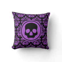Gothic fanged Halloween skull purple damask