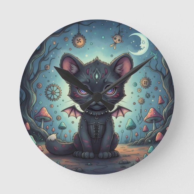 Gothic Fantasy Baby KitBat Round Clock (Front)