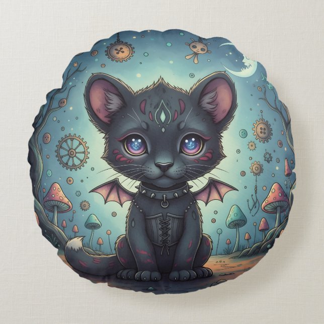 Gothic Fantasy Baby KitBat Round Cushion (Front)